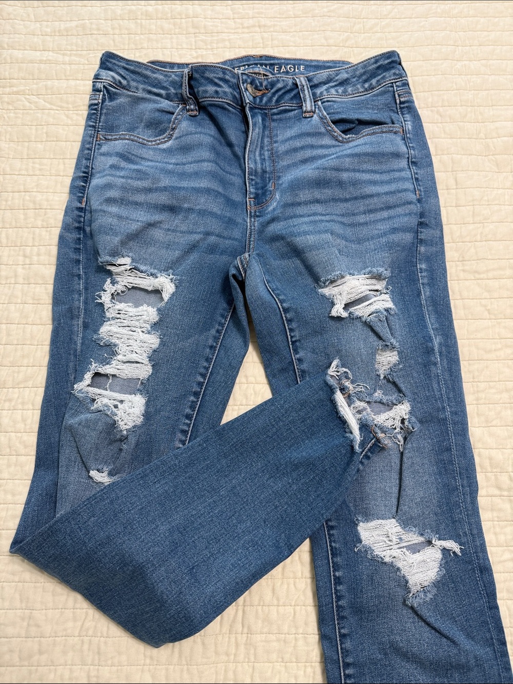 American Eagle Outfitters Blue Ripped Skinny Jeans for Women